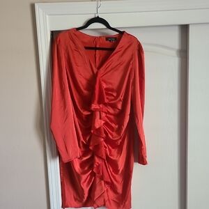Forever New Coral Ruched Front Long Sleeve Dress